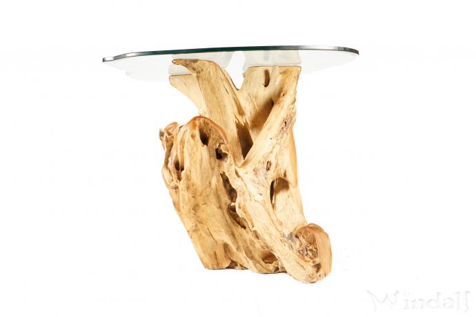 WINDALF Hoher Rustikaler Kaffeetisch mit Glas LUCY 99 cm