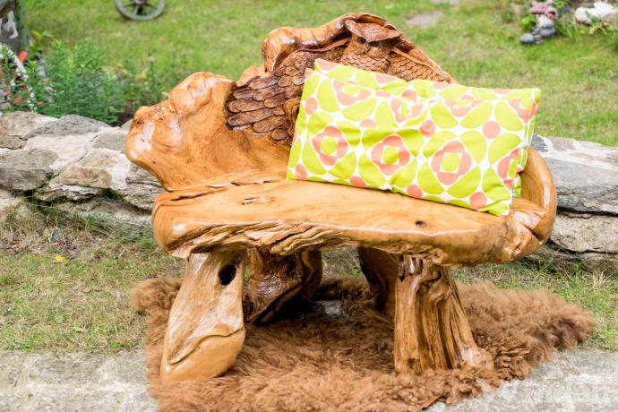 WINDALF Natur Sitzbank mit Eule LIZY 102 cm Rustikale Kleine Holzbank