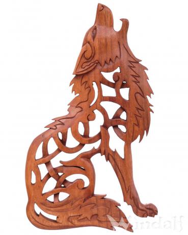 WINDALF Wolf Holzbild FENRIS 35 cm Vikings Wandrelief Rechts schauend Handarbeit Holz - Windalf.de