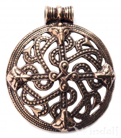 schöner Wikinger Anhänger Viking Cross Bronze Mittelalter 4 Elemente Symbol Erde 
