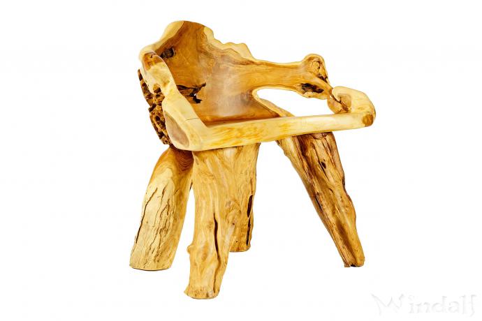 WINDALF Rustikaler Stuhl  AMLACH 74 cm Natur Kleine Holzbank Handarbeit aus Wurzelholz - Windalf.de