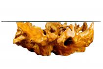 WINDALF Wurzelgeflecht Couchtisch  HERUMOR 130 cm Wohnzimmertisch mit rechteckigem Glas Handarbeit aus Wurzelholz - Windalf.de