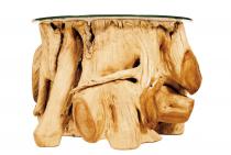 WINDALF Smarter Couchtisch SIMON Sonnwend 74 cm Natur Wohnzimmertisch mit Glasplatte Handarbeit aus Wurzelholz - Windalf.de