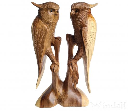WINDALF Zwei Eulen KIAYA 50 cm Natur Deko Holz-Figur Handarbeit aus Holz - Windalf.de