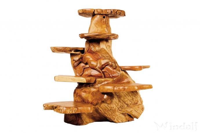 WINDALF Natur Blumenbank mit Pferd AROZ 80 cm mit 7 Ablagen Handarbeit aus Wurzelholz - Windalf.de