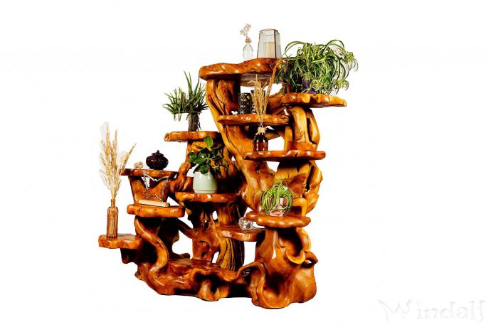 WINDALF Große Blumenbank ELLETH  143 cm mit 12 Ablagen Pflanzentreppe Handarbeit aus Wurzelholz WINDALF Große Blumenbank ELLETH  143 cm mit 12 Ablagen Pflanzentreppe Handarbeit aus Wurzelholz - Windalf.de