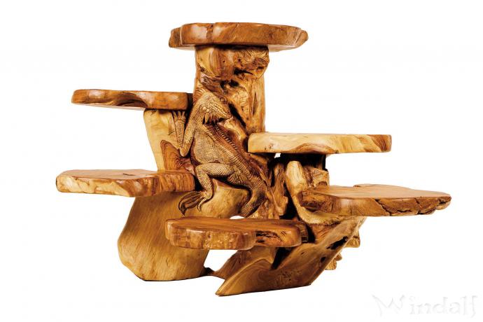 WINDALF Handgearbeitete Blumenbank mit Leguan LEGANY  95 cm mit 6 Ablagen Pflanzentreppe aus Wurzelholz WINDALF Handgearbeitete Blumenbank mit Leguan LEGANY  95 cm mit 6 Ablagen Pflanzentreppe aus Wurzelholz - Windalf.de