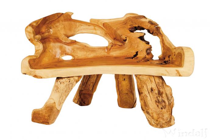 WINDALF Tropische Sitzbank mit Delfin ELFY 122 cm Natur Küchen Holzbank Handarbeit aus Wurzelholz - Windalf.de