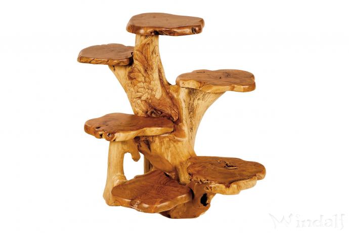 WINDALF Blumenbank mit Adler AYRA 97 cm mit 6 Ablagen Rustikale Pflanzentreppe Handarbeit aus Wurzelholz - Windalf.de