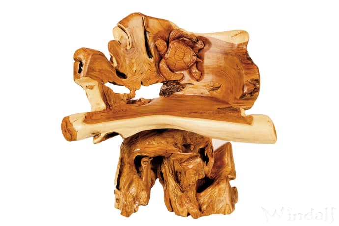 WINDALF Lounge Stuhl mit Schildkröte SIMA 78 cm Rustikaler Garten Sessel Handarbeit aus Wurzelholz - Windalf.de