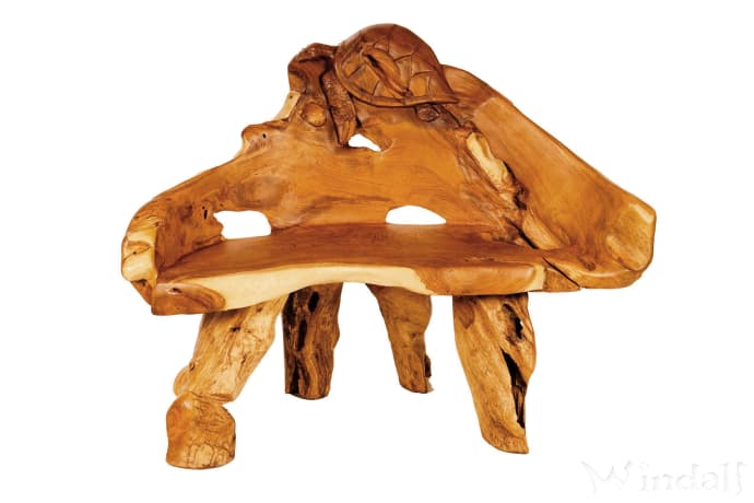 WINDALF Tropische Lounge Sitzbank  LUTHORA 124 cm Mit Schildkröte Garten Holzbank Handarbeit aus Wurzelholz - Windalf.de