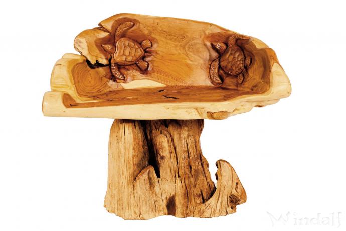 WINDALF Kleine Lounge Sitzbank ELÄNOY 80 cm mit 2 Schildkröten Holz Armsessel Handarbeit aus Teak-Wurzelholz - Windalf.de