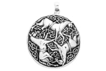 WINDALF Großer Celtic Amulett Anhänger BONNA Ø  4.8 cm 3 Pferde & Knoten Celtic Art Silber - Windalf.de