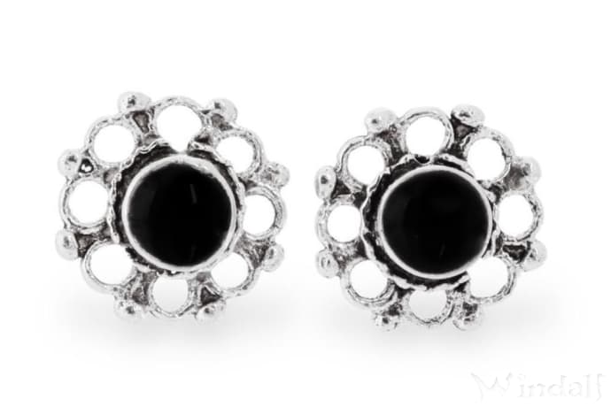 WINDALF Vintage Ohrstecker ZIANA &Oslash; 6 mm Onyx Schmuck Bohemian Ohrringe Silber - Windalf.de