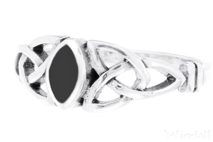 WINDALF Celtic Damen Ring LUCIANA 6 mm Elfenring Glücksring mit Onyx Silber - Windalf.de