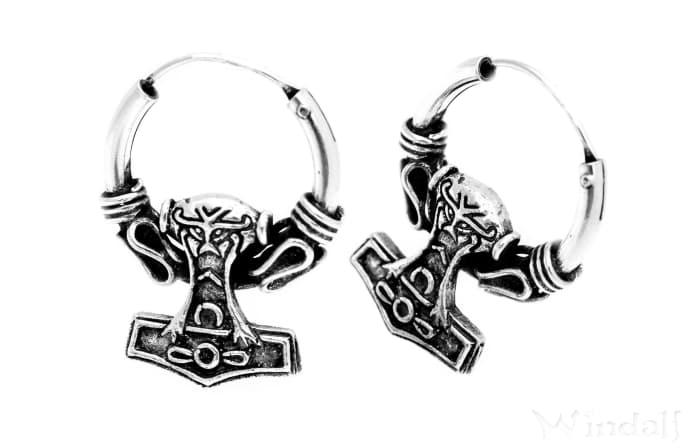WINDALF Wikinger Silbercreolen THORS HAMMER 22 mm Vikings Ohrschmuck Handarbeit Silber WINDALF Wikinger Silbercreolen THORS HAMMER 22 mm Vikings Ohrschmuck Handarbeit Silber - Windalf.de