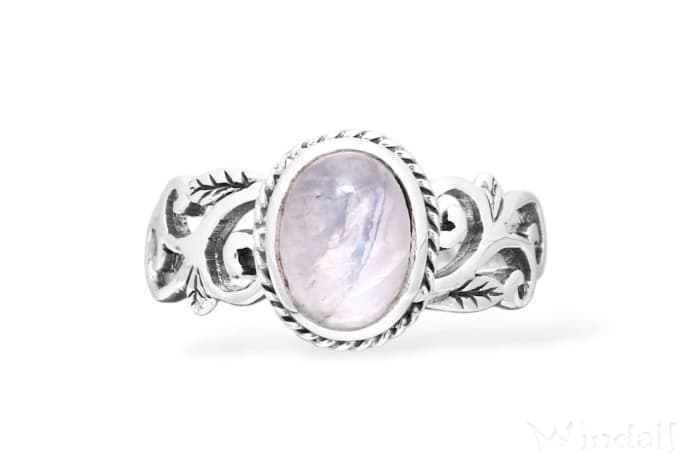 WINDALF Damen Ring HOPE 10 mm Mondstein Zarte Ornamentik Silber - Windalf.de