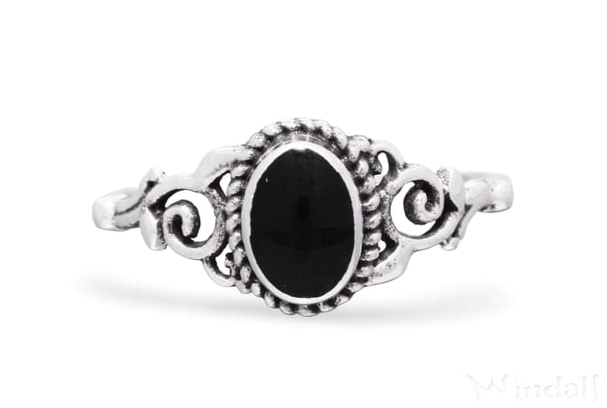 WINDALF Damen Ring ZOE 8 mm Onyx Zarte Ornamentik Silber - Windalf.de