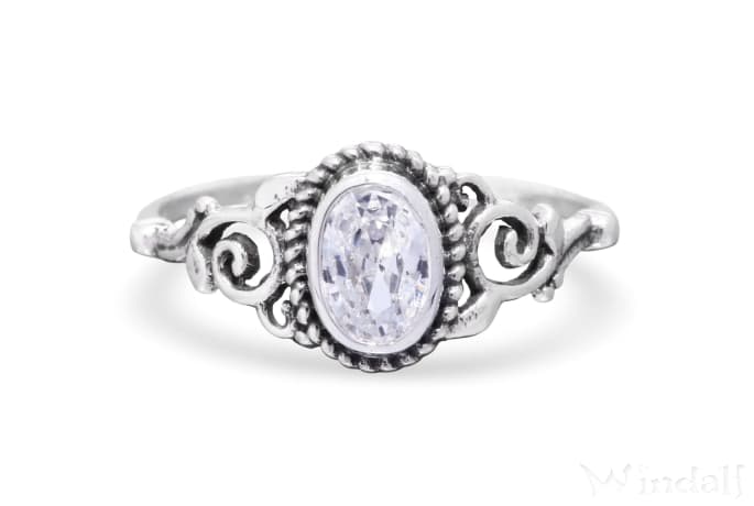 WINDALF Damen Ring ZOE 8 mm Wei&szlig;er Kristall Zarte Ornamentik Silber - Windalf.de