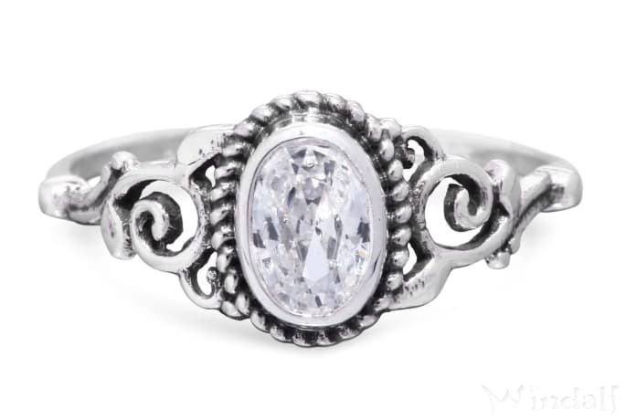 WINDALF Damen Ring ZOE 8 mm Wei&szlig;er Kristall Zarte Ornamentik Silber - Windalf.de