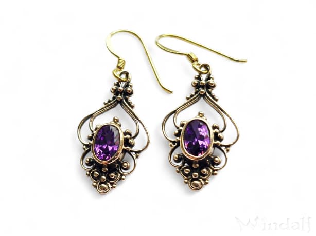 WINDALF Mittelalter Damen Ohrringe SALIA 3.5 cm Bohemia Amethyst Ohrschmuck Bronze - Windalf.de