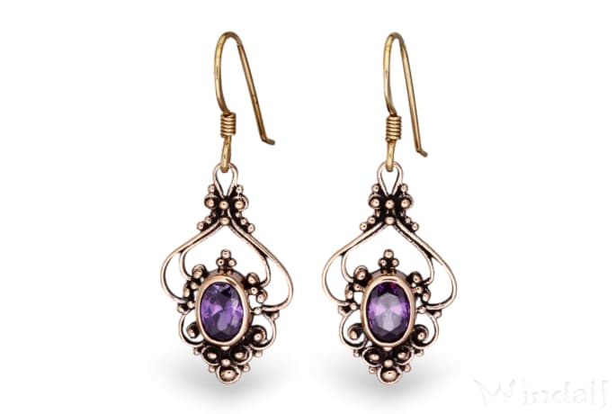 WINDALF Mittelalter Damen Ohrringe SALIA 3.5 cm Bohemia Amethyst Ohrschmuck Bronze - Windalf.de