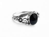 WINDALF Damen Ring AURORA 9 mm Onyx Schmuck Spiralen & Zarte Blätter Silber - Windalf.de