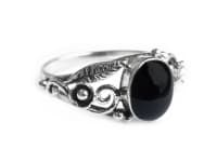 WINDALF Damen Ring AURORA 9 mm Onyx Schmuck Spiralen & Zarte Blätter Silber - Windalf.de