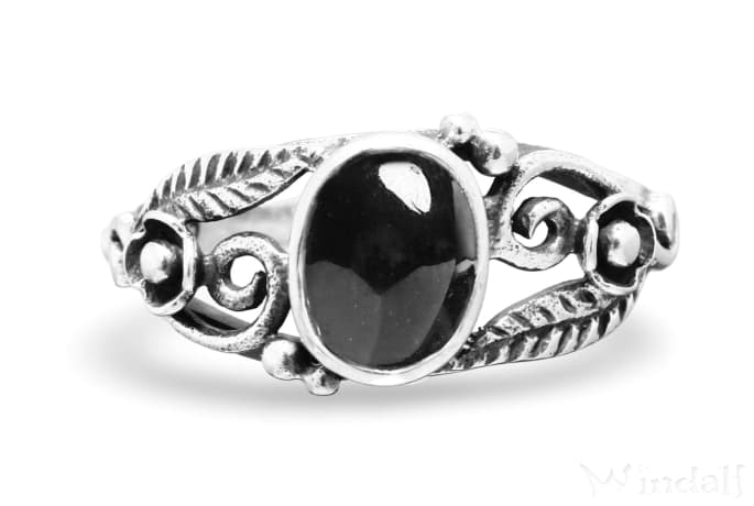 WINDALF Damen Ring AURORA 9 mm Onyx Schmuck Spiralen & Zarte Bl&auml;tter Silber - Windalf.de