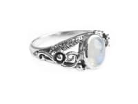 WINDALF Damen Ring AURORA 9 mm Mondstein Spiralen & Zarte Blätter Silber - Windalf.de