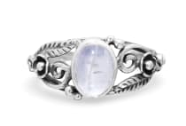 WINDALF Damen Ring AURORA 9 mm Mondstein Spiralen & Zarte Bl&auml;tter Silber - Windalf.de