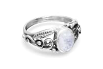 WINDALF Damen Ring AURORA 9 mm Mondstein Spiralen & Zarte Bl&auml;tter Silber - Windalf.de