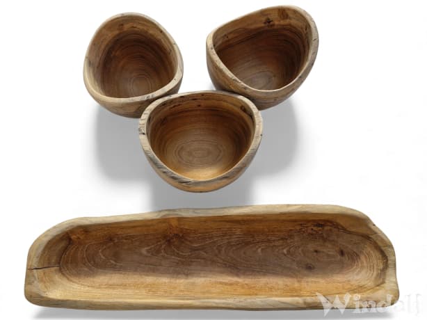 4er Holzdeko Set ~ HATI ~ Holzschale - 2. Wahl Artikel - Handarbeit aus Holz - Windalf.de