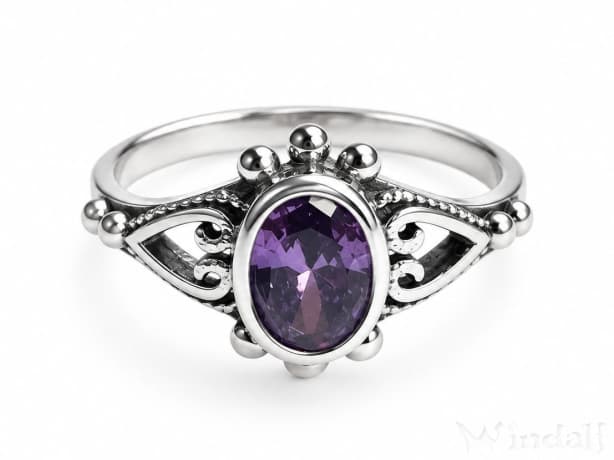 WINDALF Damen Ring FIONA 11 mm Amethyst Herz-Spiralen und Silberkugeln Silber - Windalf.de