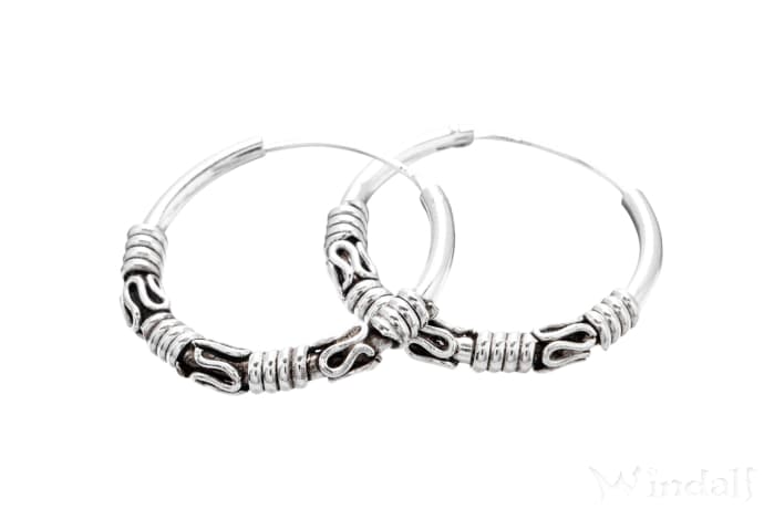WINDALF Vintage Silber-Creolen OXANA 20 mm Wikinger Ohrschmuck Ornamente Handarbeit Silber - Windalf.de
