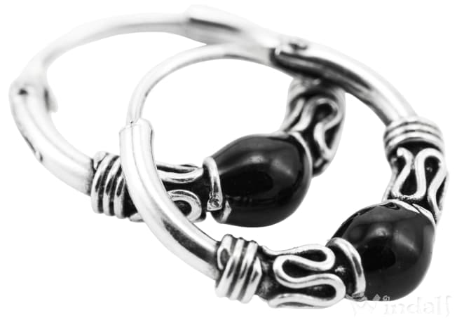 WINDALF Silber Creolen NILIA 12 mm Bohemian Ohrschmuck Schwarze Kugel Handarbeit - Windalf.de