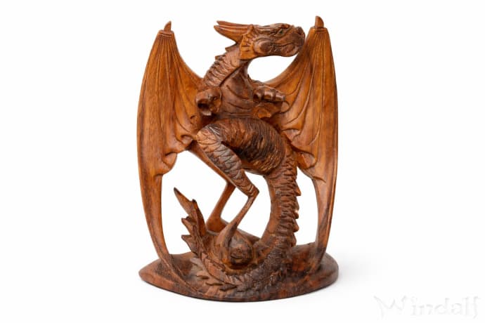 WINDALF Dekofigur Drache SEPTORIX 21 cm Drachen-Skulptur Handarbeit aus Holz - Windalf.de