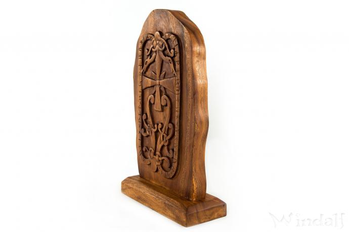 WINDALF Runenstein Viking Cross 50 cm Handarbeit aus Holz - Windalf.de
